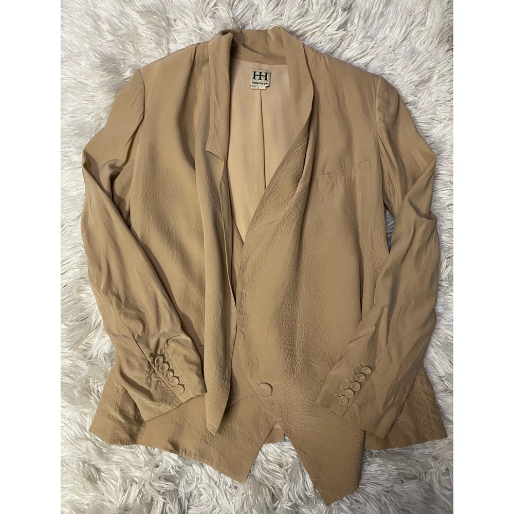 Haute Hippie 100% Silk Beige Rose Cream Blazer - Picture 3 of 8